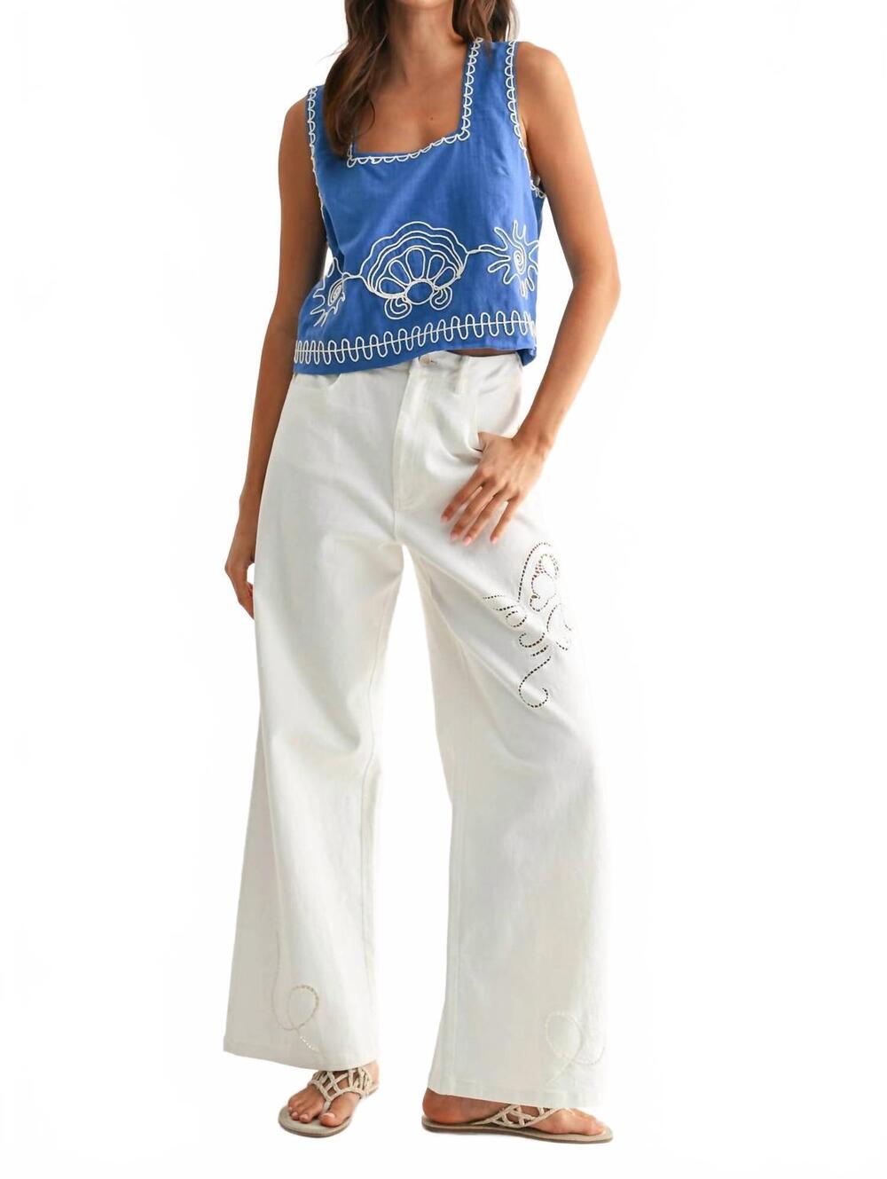 NEW CAMELLIA summer plans embroidered sleeveless top in blue